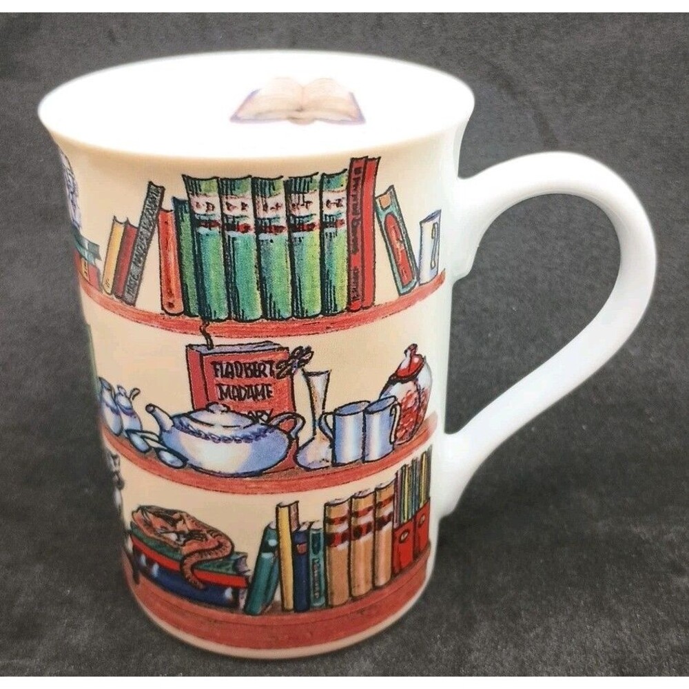 Barnes & Noble Coffee Tea Mug Bookshelf With Books Teapots Cats